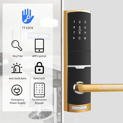 Color dorado Control remoto Smart Keypad Cerradura de puerta con aplicación TTlock Clave de tarjeta